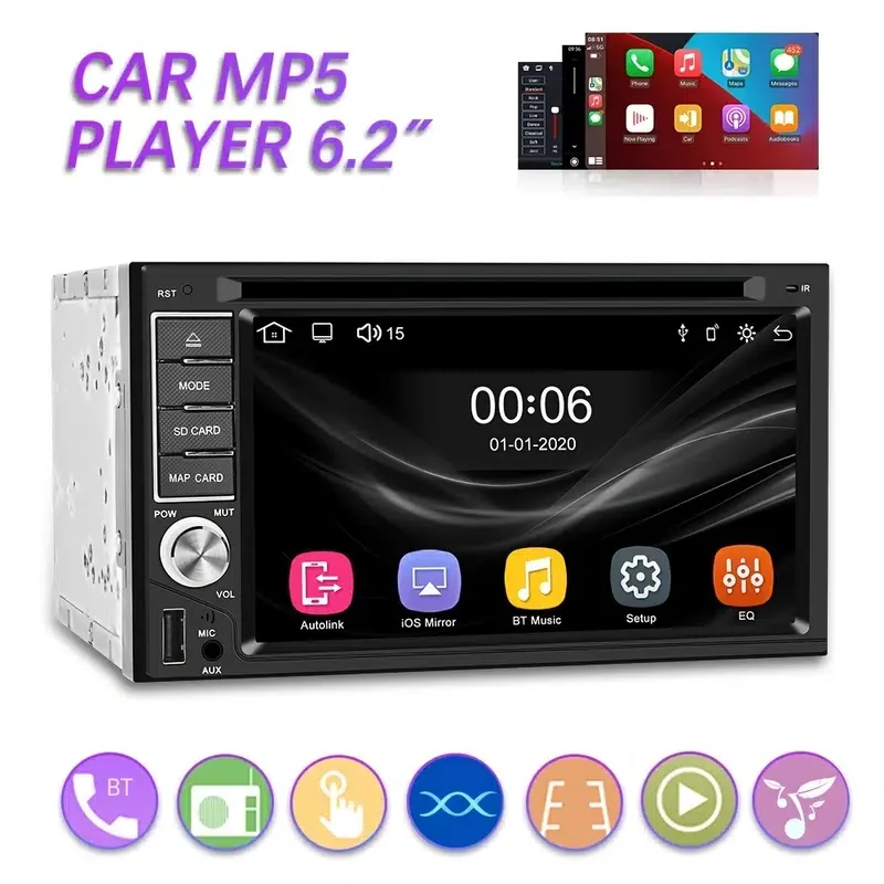 2Din 6.2'' Car MP5 Player, Carplay Android Auto FM Radio AUX Audio USB HIFI Sound
2Din 6.2'' Car MP5 Player, Carplay Android Auto FM Radio AUX Audio USB HIFI Sound