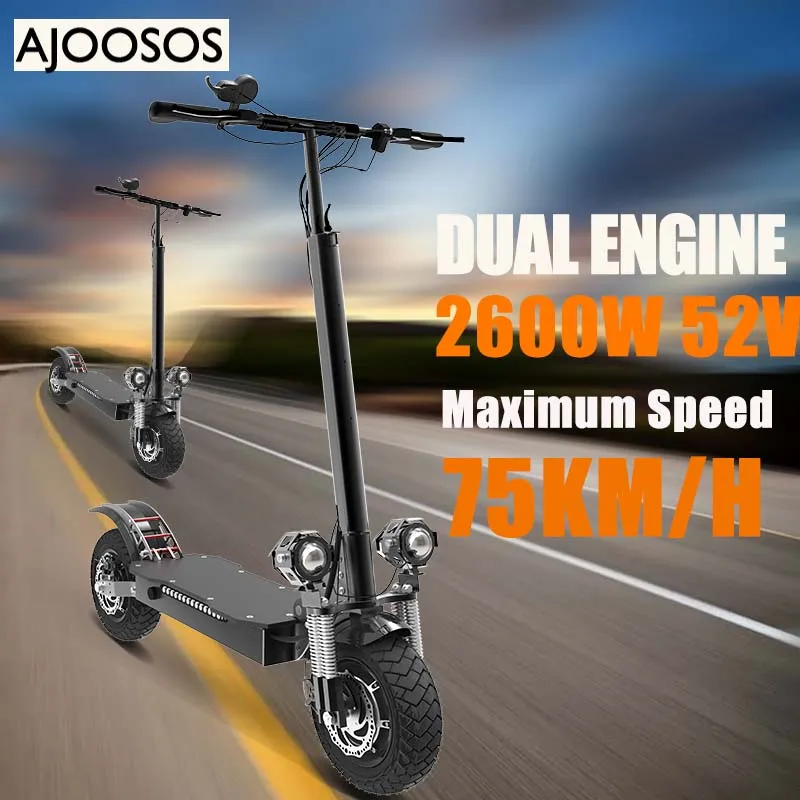 Duty Free 75KM Fast Electric Scooter 2600W Dual Motors Electric Scooters Adults 52V 20A Folding 10 inch off road Tires E Scooter
Duty Free 75KM Fast Electric Scooter 2600W Dual Motors Electric Scooters Adults 52V 20A Folding 10 inch off road Tires E Scooter