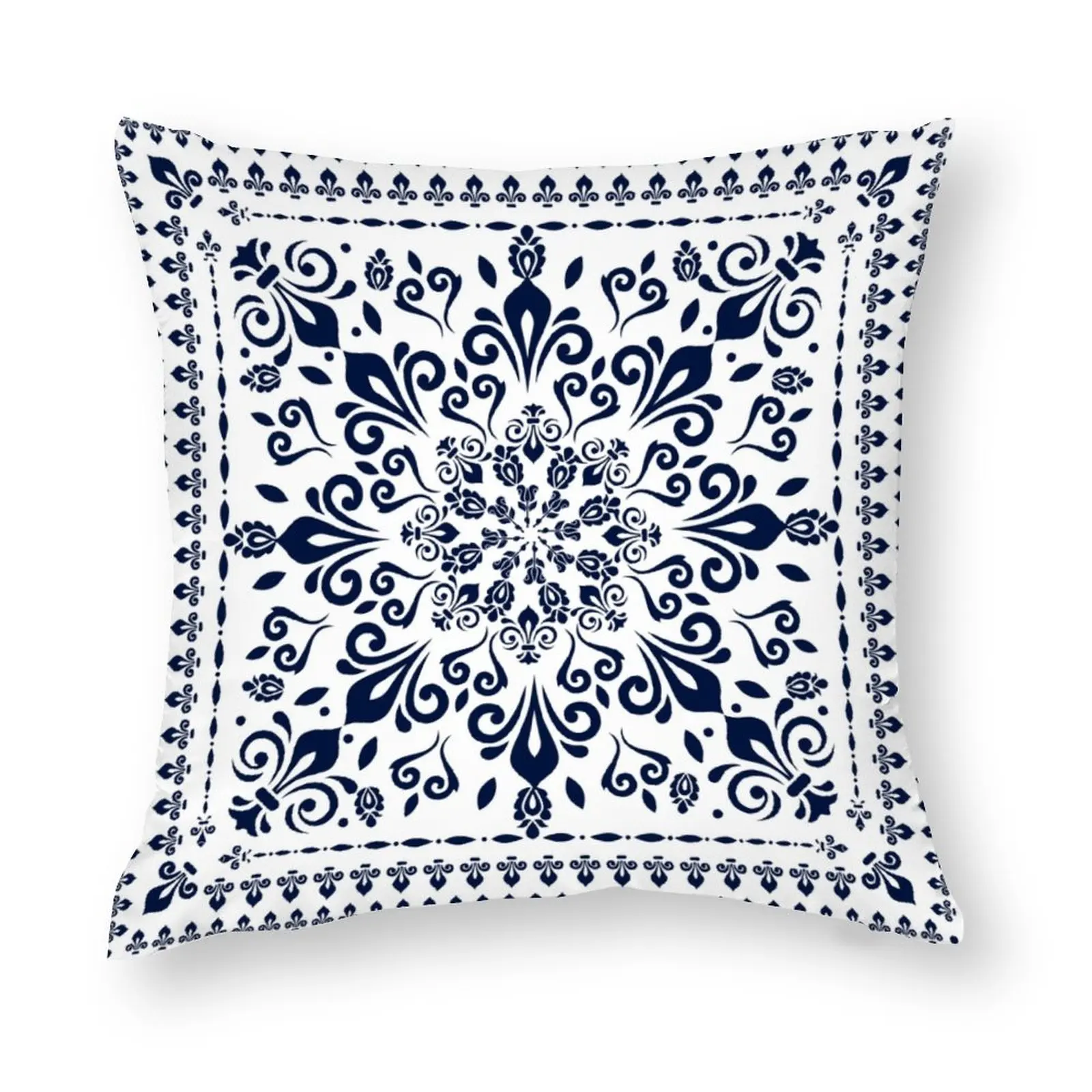 

Throw Pillow Cover 18x18 Inch Oriental Damask Blue on White Polyester New Square Slipover Double-Sided Printing Pillowcase