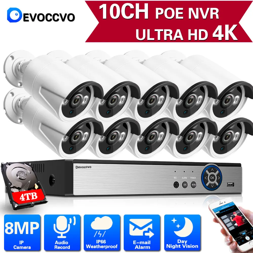 Devoccvo H.265 8MP SONY CCTV Video Surveillance Kit 10CH POE NVR 3840*2160 4K Outdoor POE IP Cameras Ecurity Camera System Set
Devoccvo H.265 8MP SONY CCTV Video Surveillance Kit 10CH POE NVR 3840*2160 4K Outdoor POE IP Cameras Ecurity Camera System Set