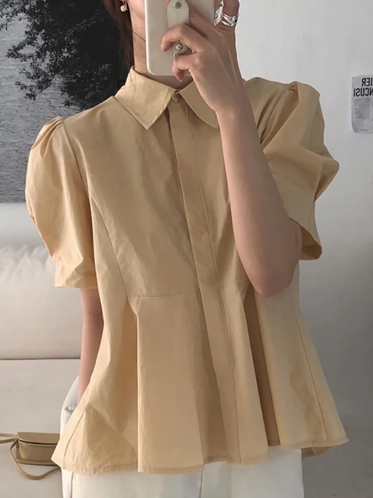 Women Shirts Korean Chic Women's Clothing Summer Simple Retro Lapel Back Pleated Design Women Tops Solid Blouse Women
Women Shirts Korean Chic Women's Clothing Summer Simple Retro Lapel Back Pleated Design Women Tops Solid Blouse Women