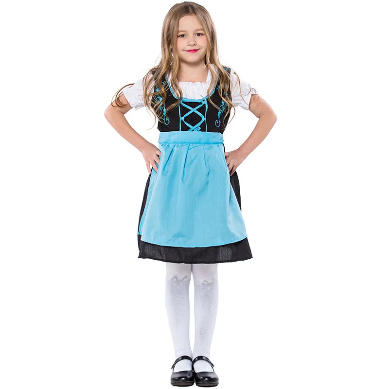 

S-XL Blue Black Child Germany Beer Festival Waiter Cosplay Costumes Boys And Girls Oktoberfest Costumes Kids Role Play Uniform