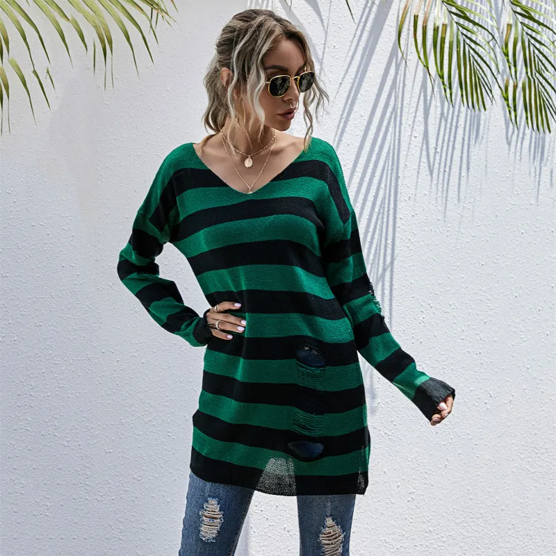 2021 Spring Autumn Women Green and Blue Striped Sweater New Fashion V-Neck Green Stripped Sweater Oversized Knit Pullovers Tops
2021 Spring Autumn Women Green and Blue Striped Sweater New Fashion V-Neck Green Stripped Sweater Oversized Knit Pullovers Tops