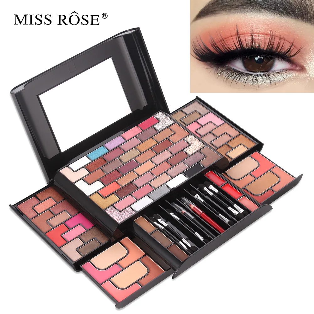 

MISS ROSE 68 Color Eye Shadow 8 Color Blush 4 Color Powder Cake 3 Color Eyebrow Powder Lipstick Luxury Women Makeup Set