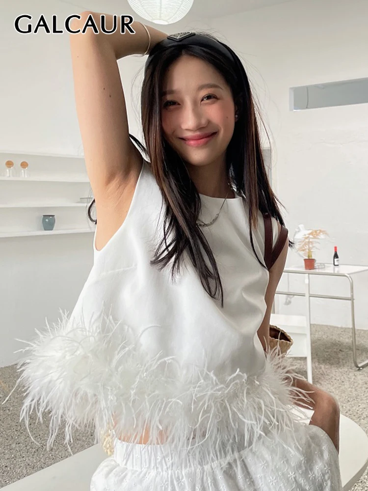 GALCAUR Patchwork Feathers Hem Tank Tops For Women Round Neck Sleeveless Solid Minimalist Vests Female Summer Clothing Fashion
GALCAUR Patchwork Feathers Hem Tank Tops For Women Round Neck Sleeveless Solid Minimalist Vests Female Summer Clothing Fashion
