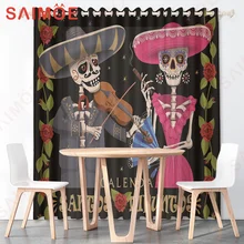 3D European and American Halloween Pumpkin Candle Custom Curtains Bat Cross Moon Thin Polyester Fabric Home Decoration with Hook