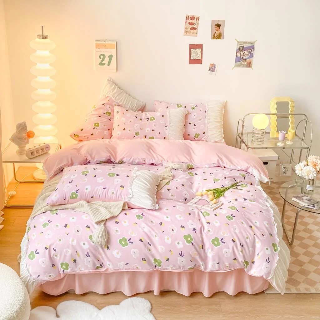 New Skin Friendly Wash Cotton Princess Style Lace Bed Skirt 4-Piece Bedding Set Duvet Cover Bed Sheet Pillow Cover
New Skin Friendly Wash Cotton Princess Style Lace Bed Skirt 4-Piece Bedding Set Duvet Cover Bed Sheet Pillow Cover