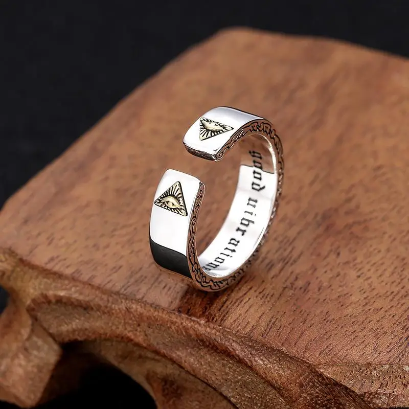 

Classic Masonic Stainless Steel Eye of Providence Men's Open Rings Cool Punk Religious Style Amulet Jewelry