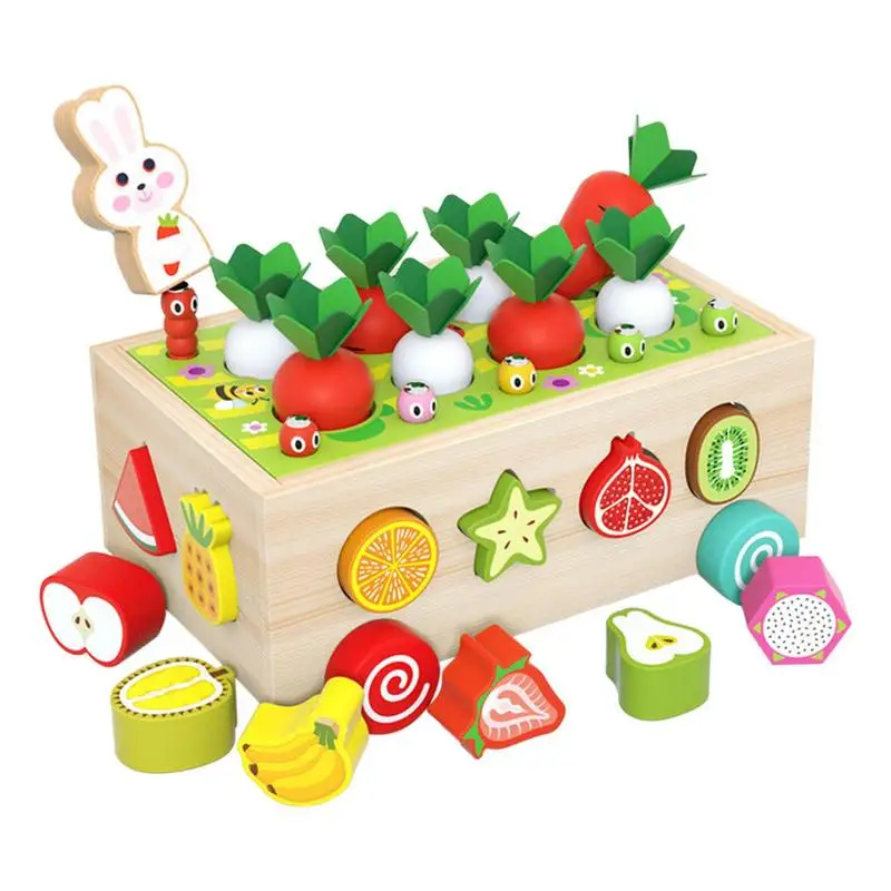 

Carrots Harvest Game Shape Sorting Orchard Pulling Car With Farm Animals Shape Sorting Matching Wooden Toys For Toddler Boys