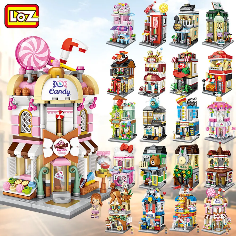 

LOZ Mini City Street View Конструктор 3D архитектура, строительные блоки, розничный магазин сладостей, магазин гаек, модель, игрушки для детей, подарки на день рождения