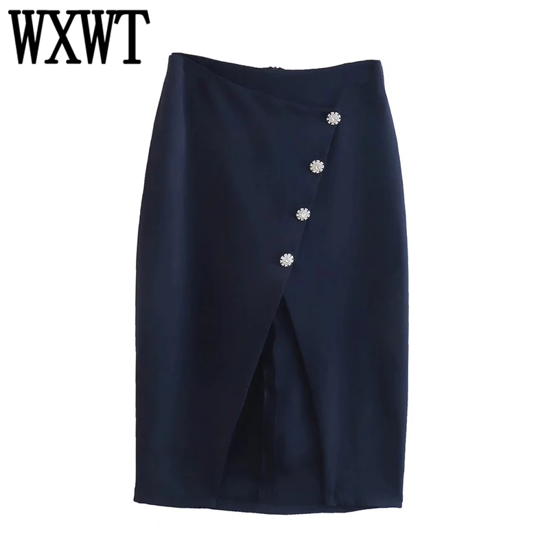 WXWT Women Jewelry Button Decoration Midi Skirts High Waist Straight Skirts Female Chic Front Split Skirts Mujer Faldas SHE8352
WXWT Women Jewelry Button Decoration Midi Skirts High Waist Straight Skirts Female Chic Front Split Skirts Mujer Faldas SHE8352