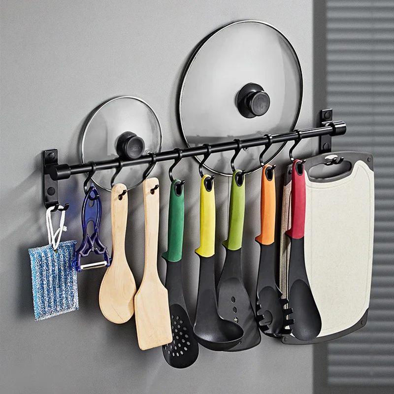 Kitchen Utensil Hook Rack Aluminum Wall Mounted Pantry Tool Holder Black Bathroom Sundry Hook Hanging Rod Shelf Organizer
Kitchen Utensil Hook Rack Aluminum Wall Mounted Pantry Tool Holder Black Bathroom Sundry Hook Hanging Rod Shelf Organizer