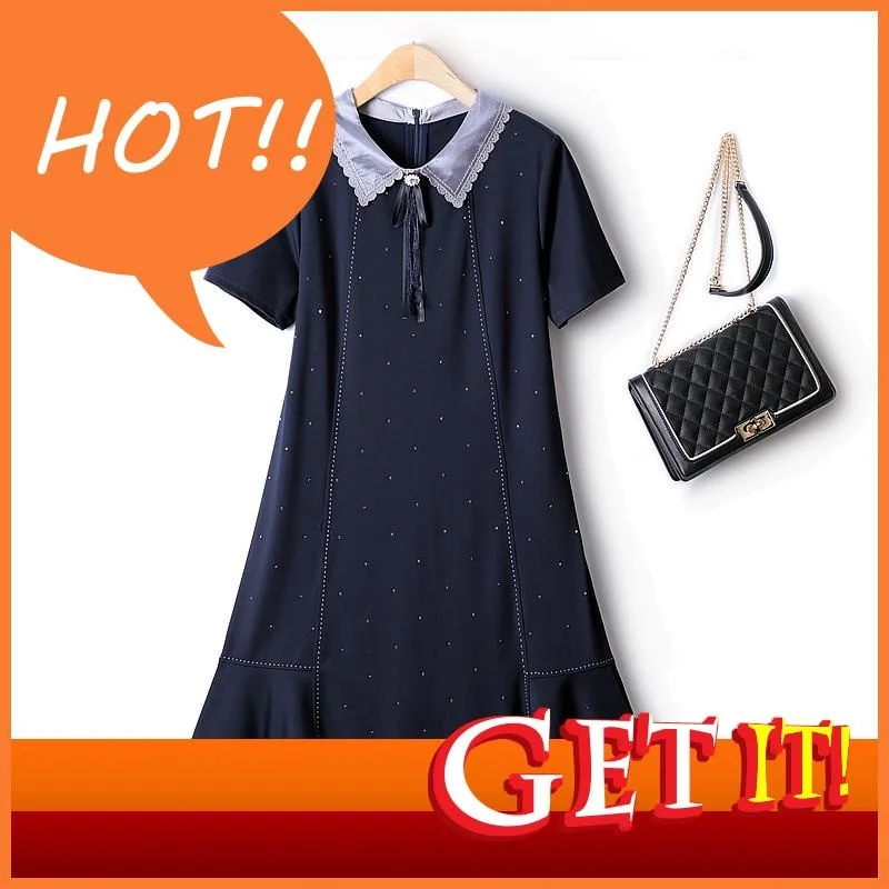 Women Elegant Dresses 2023 For New European Turn Down Collar Top Line Hot Drilling Summer Fishtail Short Sleeve Party Dress 4XL
Women Elegant Dresses 2023 For New European Turn Down Collar Top Line Hot Drilling Summer Fishtail Short Sleeve Party Dress 4XL