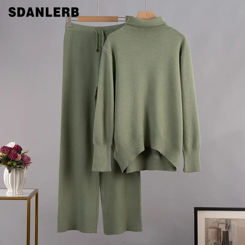 2021 Autumn Winter Sweaters Turtleneck Casual Pullover Women's Sportswear Wide Leg Pants Elegant Loose Solid Color Two-Piece Set
2021 Autumn Winter Sweaters Turtleneck Casual Pullover Women's Sportswear Wide Leg Pants Elegant Loose Solid Color Two-Piece Set