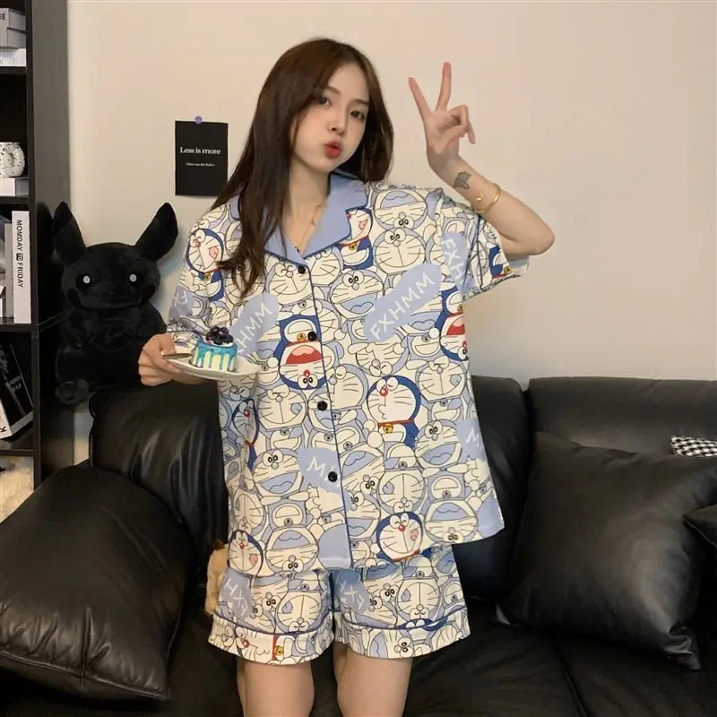 Kawaii Doraemon Pajamas Cartoon Anime Summer Cartoon Printing Pajama Sets Thin Cardigan Short Sleeve Homewear Sets
Kawaii Doraemon Pajamas Cartoon Anime Summer Cartoon Printing Pajama Sets Thin Cardigan Short Sleeve Homewear Sets