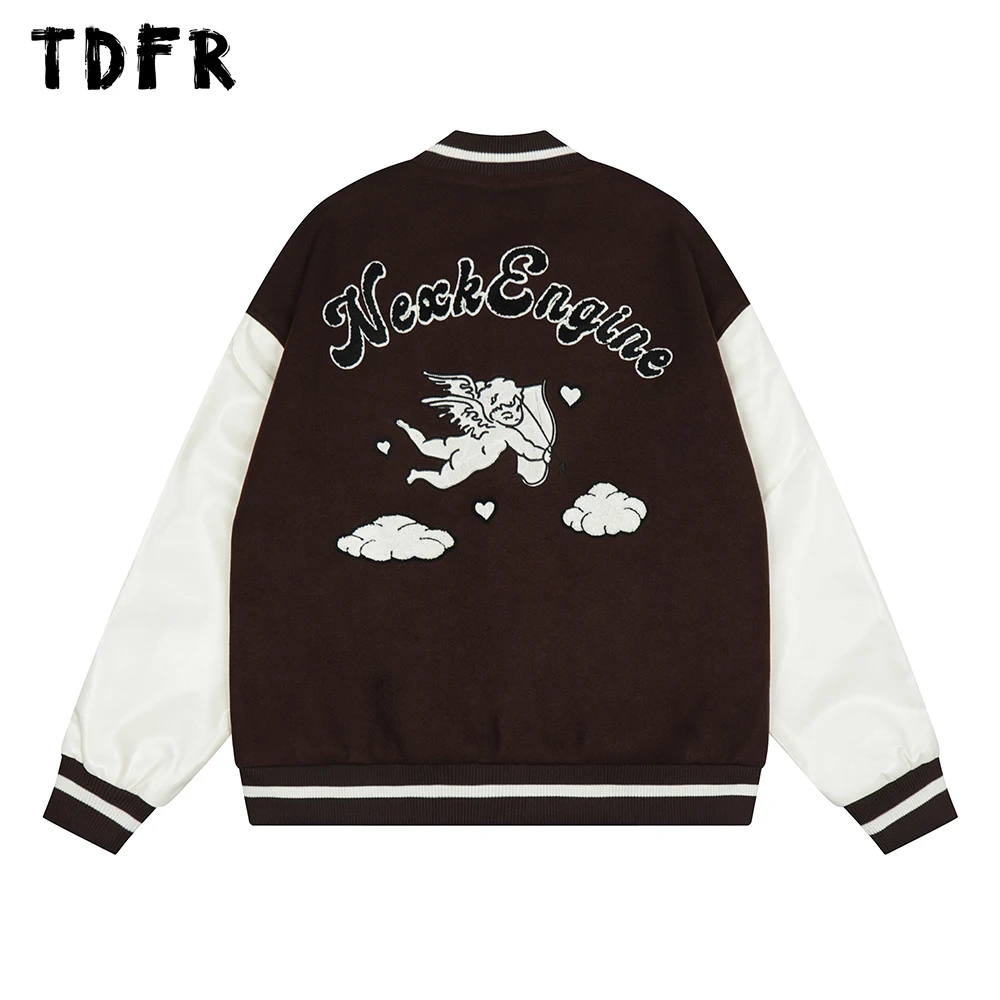 Angel Embroidery Baseball Jacket Mens Autumn Winter Letter Casual Loose Single Breasted Sleeve PU Jacket Men Outerwear
Angel Embroidery Baseball Jacket Mens Autumn Winter Letter Casual Loose Single Breasted Sleeve PU Jacket Men Outerwear