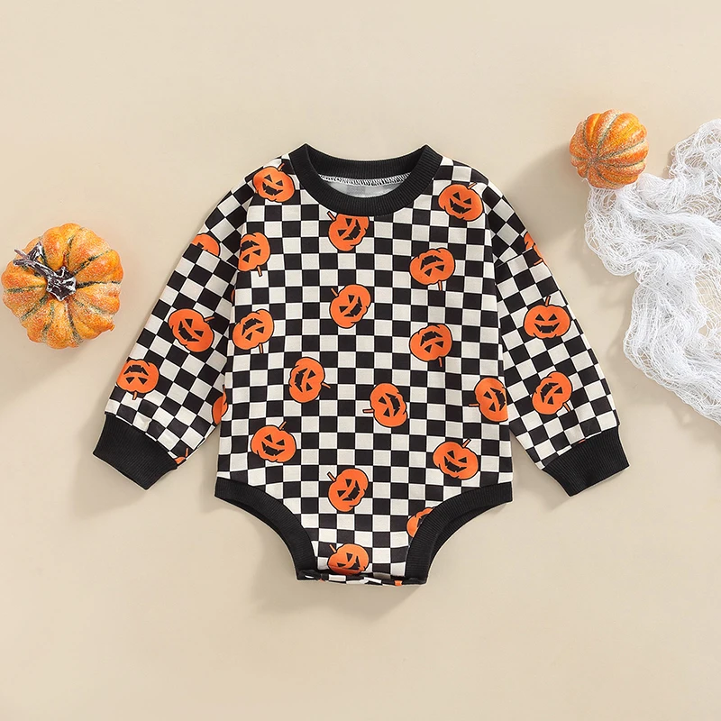 New Baby Romper Halloween Pumpkin Checkerboard Print O-Neck Long Sleeve Bodysuit For Girls Boys 3-24 Months Fashion Hot Sale
New Baby Romper Halloween Pumpkin Checkerboard Print O-Neck Long Sleeve Bodysuit For Girls Boys 3-24 Months Fashion Hot Sale