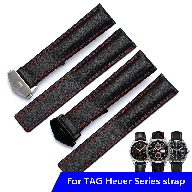 

Soft Genuine Black Calfskin Leather Watchband For Tag Heuer Aquaracer 300 CARRERA F1 Watch Strap Bracelet Men 19mm 20mm 22mm