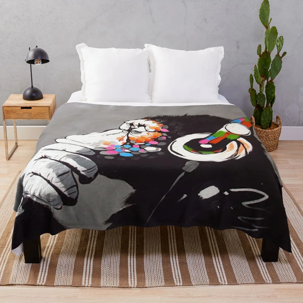 

Banksy - Monkey with Headphones Throw Blanket Quilt Blanket Comforter Blanket Giant Sofa Blanket