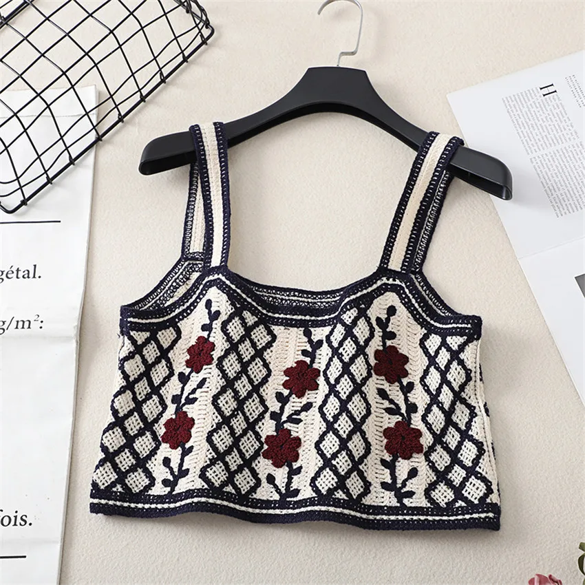 Boho Retro Crochet Camisole Tanks Women Floral Embroidery Knitted Tank Top Beach Holiday Tee Shirt Femme
Boho Retro Crochet Camisole Tanks Women Floral Embroidery Knitted Tank Top Beach Holiday Tee Shirt Femme