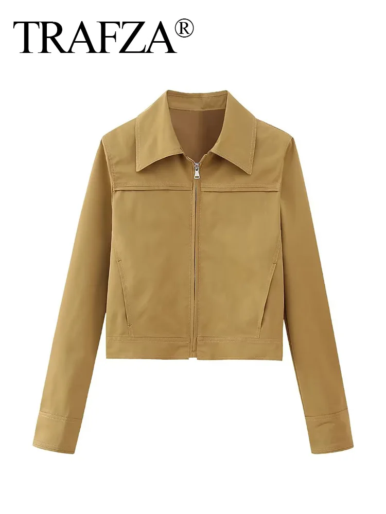 TRAFZA Women Short Coat Brown Front Zipper Crop Jacket Female Autumn Streetwear Outerwear New Vintage Long Sleeve Lapel Collar
TRAFZA Women Short Coat Brown Front Zipper Crop Jacket Female Autumn Streetwear Outerwear New Vintage Long Sleeve Lapel Collar