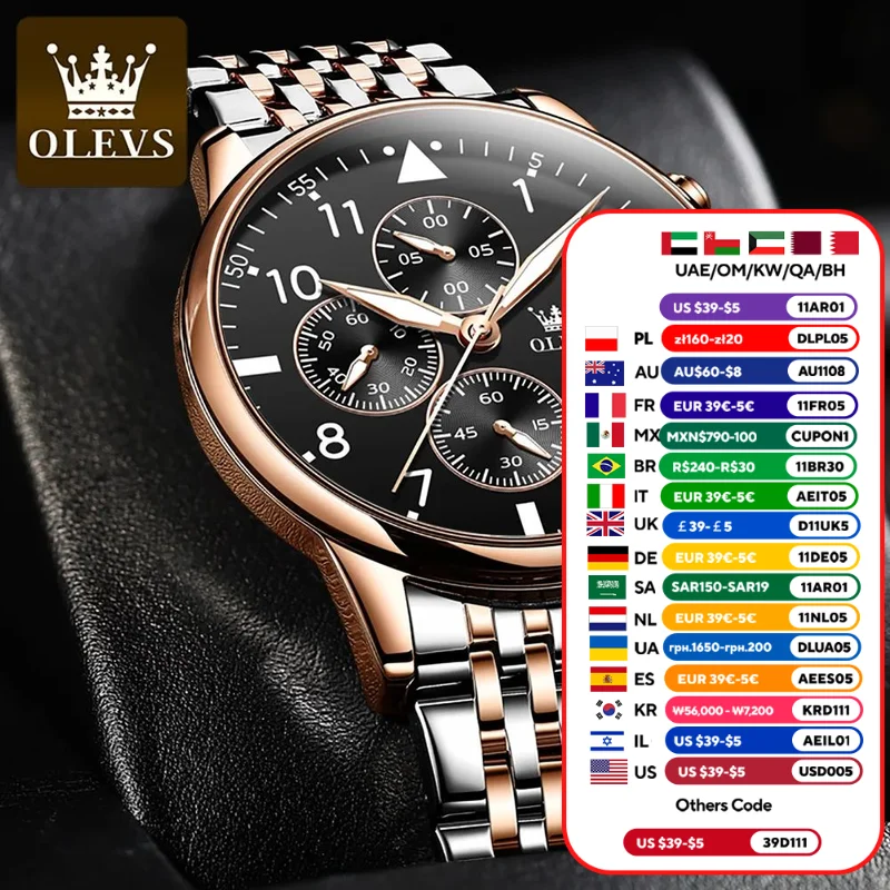 OLEVS мужские часы Ouartz Watch For Man Многофункциональные Классический стиль Хронограф
