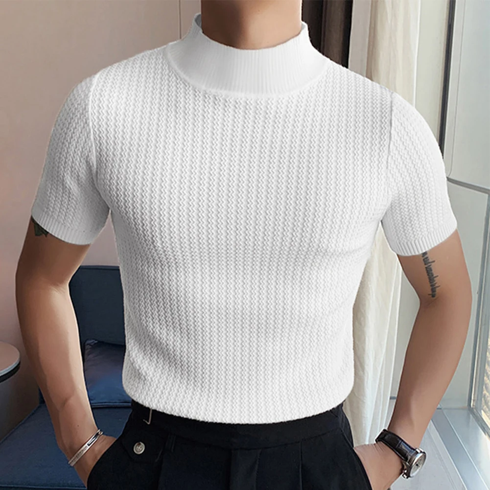 Men Half High Collar T-Shirt Short Sleeve Pullover Tee Tops Summer Knitted Shirts Casual Man Solid Slim Fit Tops
Men Half High Collar T-Shirt Short Sleeve Pullover Tee Tops Summer Knitted Shirts Casual Man Solid Slim Fit Tops