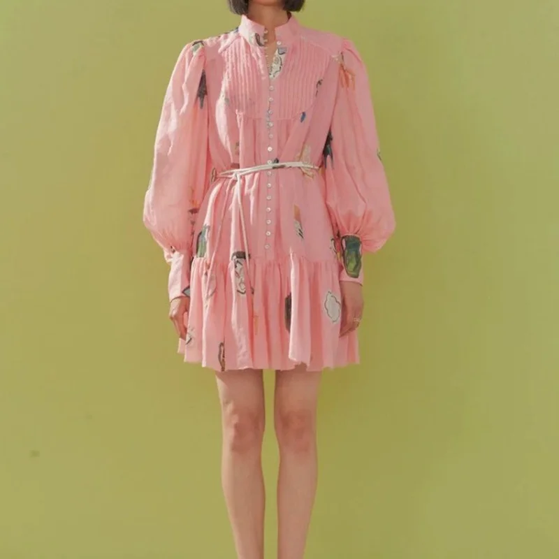 2022 Summer Ladies Top Quality Cartoon Print Pleated Yoke Fit Cuff Full Lantern Sleeve Relax Pink Mini Dress
2022 Summer Ladies Top Quality Cartoon Print Pleated Yoke Fit Cuff Full Lantern Sleeve Relax Pink Mini Dress