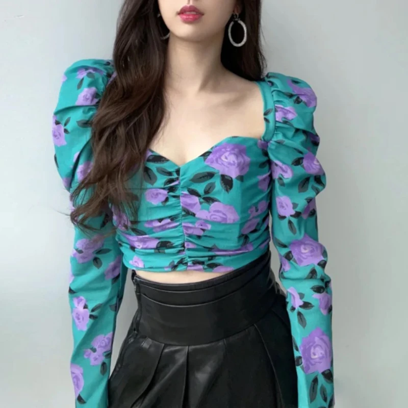 French Puff Sleeves Purple Rose Print Y2k T-shirt Tops Western Style All-match High Waist Slim Long Sleeve T-shirt Women
French Puff Sleeves Purple Rose Print Y2k T-shirt Tops Western Style All-match High Waist Slim Long Sleeve T-shirt Women