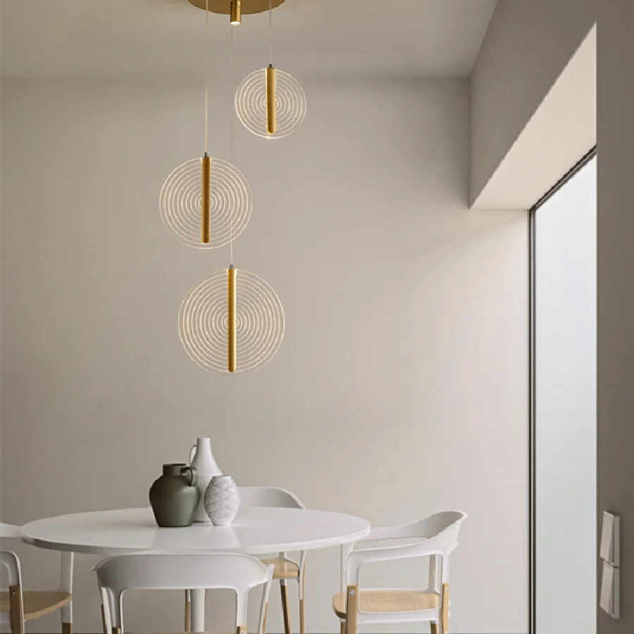 

Nordic Round Chandelier Modern Three-headed Hanging Lamp Dining Hall Bedroom Living Room Decor Pendant Lamp With Spotlight Lamp