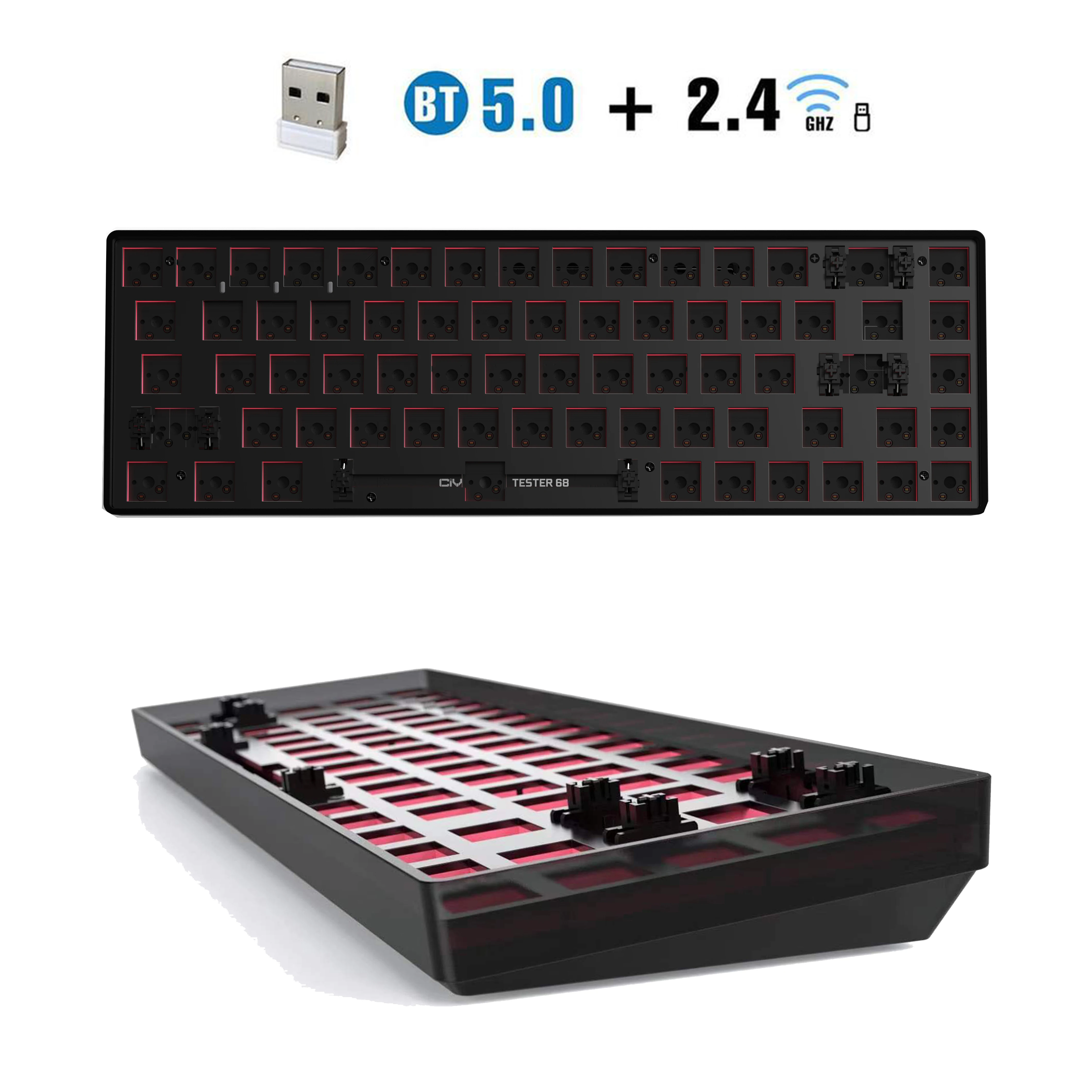 TESTER68 customized Mechanical keyboard kit hot-swappable shaft base axis 2.4G Bluetooth wireless keyboar gateron switch 
TESTER68 customized Mechanical keyboard kit hot-swappable shaft base axis 2.4G Bluetooth wireless keyboar gateron switch
