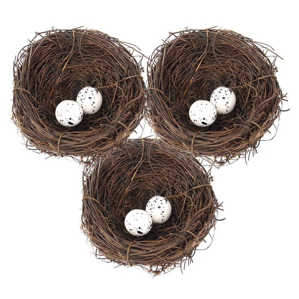 

3 Sets Branch Decorative Eggs Home Bird Nest Tabletop Accessories Weaving Rattan Foam Birds Nests Decorations Mini