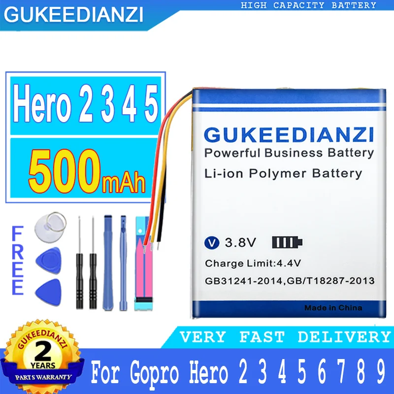 

500mAh GUKEEDIANZI Battery For Gopro Hero 2 3 4 5 6 7 8 9 Hero2 Hero3 Hero4 Hero5 Hero6 Hero7 Hero8 Hero9 Bateria