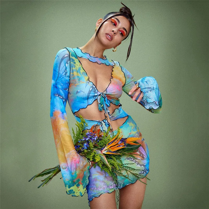 Summer Tie Dye Sexy Dress Bandage Hollowed-out Printed Long Sleeve V-neck Women's Beach Mini Dress
Summer Tie Dye Sexy Dress Bandage Hollowed-out Printed Long Sleeve V-neck Women's Beach Mini Dress