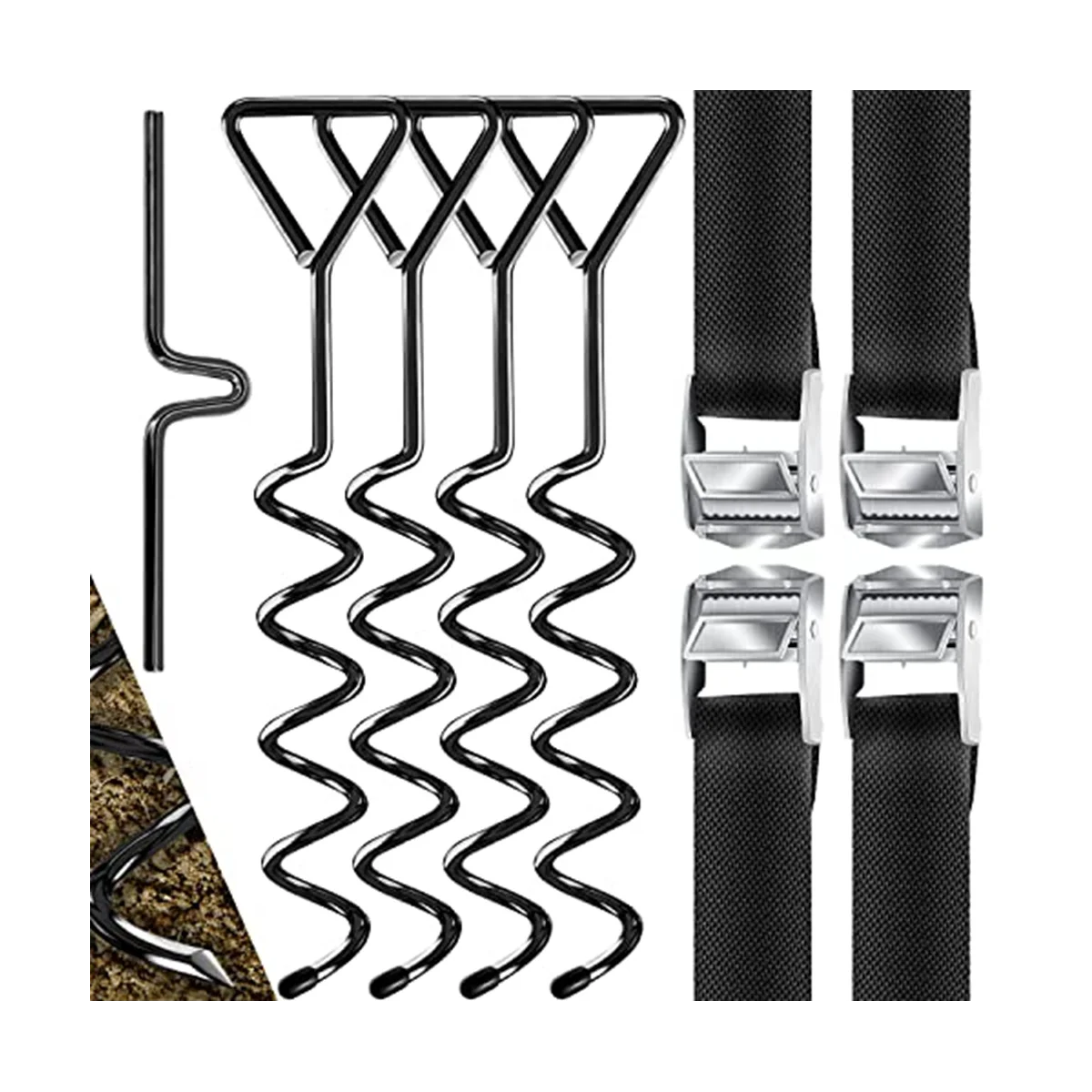 4 Ground Anchors,9-Piece Set,Attachment for Trampoline,of 1 cm Diameter Steel for Screwing,4 Straps and Turning Aid A
4 Ground Anchors,9-Piece Set,Attachment for Trampoline,of 1 cm Diameter Steel for Screwing,4 Straps and Turning Aid A
