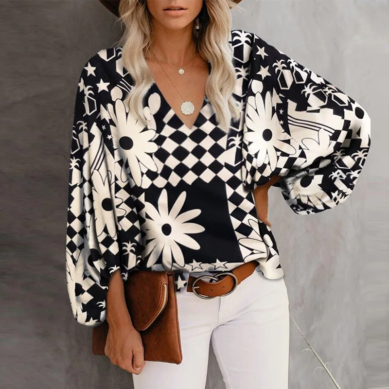 Vintage Lantern Long Sleeve T-Shirts Summer Casual Geometric Flower Printed Tops Elegant V-Neck Loose T-Shirt Women Clothing
Vintage Lantern Long Sleeve T-Shirts Summer Casual Geometric Flower Printed Tops Elegant V-Neck Loose T-Shirt Women Clothing