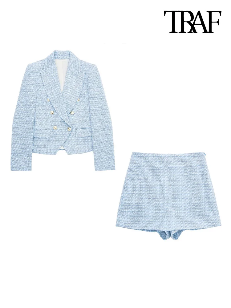 TRAF Women Fashion Tweed Double Breasted Blazer Coat And High Waist Side Zipper Shorts Skirts Female Two Piece Sets Mujer
TRAF Women Fashion Tweed Double Breasted Blazer Coat And High Waist Side Zipper Shorts Skirts Female Two Piece Sets Mujer
