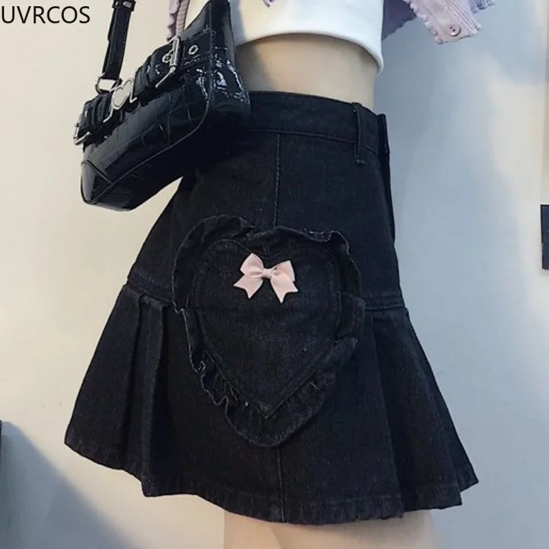 Japanese Harajuku Black Denim Skirt Women Sweet Bow Gothic High Waist Cute Mini Skirts Girly Punk Love Pocket Sexy Pleated Skirt
Japanese Harajuku Black Denim Skirt Women Sweet Bow Gothic High Waist Cute Mini Skirts Girly Punk Love Pocket Sexy Pleated Skirt