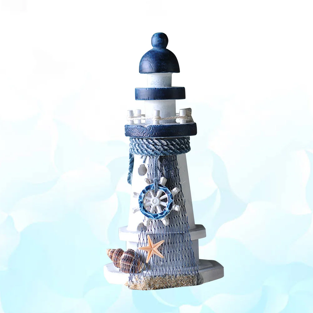 

1PC Mediterranean Ocean Lighthouse Ornaments Pine Wood Artistic Figurine Craft Cabinet Desktop Home for Table Beach chair