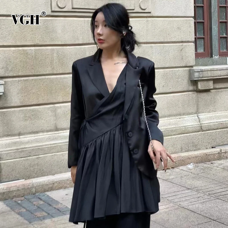 VGH Black Patchwork Casual Jackets For Females Notched Long Sleeve Solid Lace Up Asymmetrical Blazers Women's 2021 Autumn Style
VGH Black Patchwork Casual Jackets For Females Notched Long Sleeve Solid Lace Up Asymmetrical Blazers Women's 2021 Autumn Style