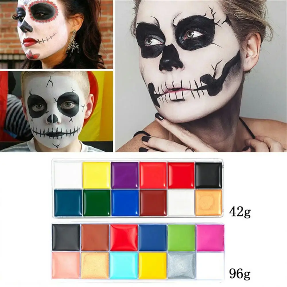 

Масляная палитра для Хэллоуина, краска для боди-арта, 12 цветов, матовая пигментная краска для лица, макияж для детей, косметический инструме...