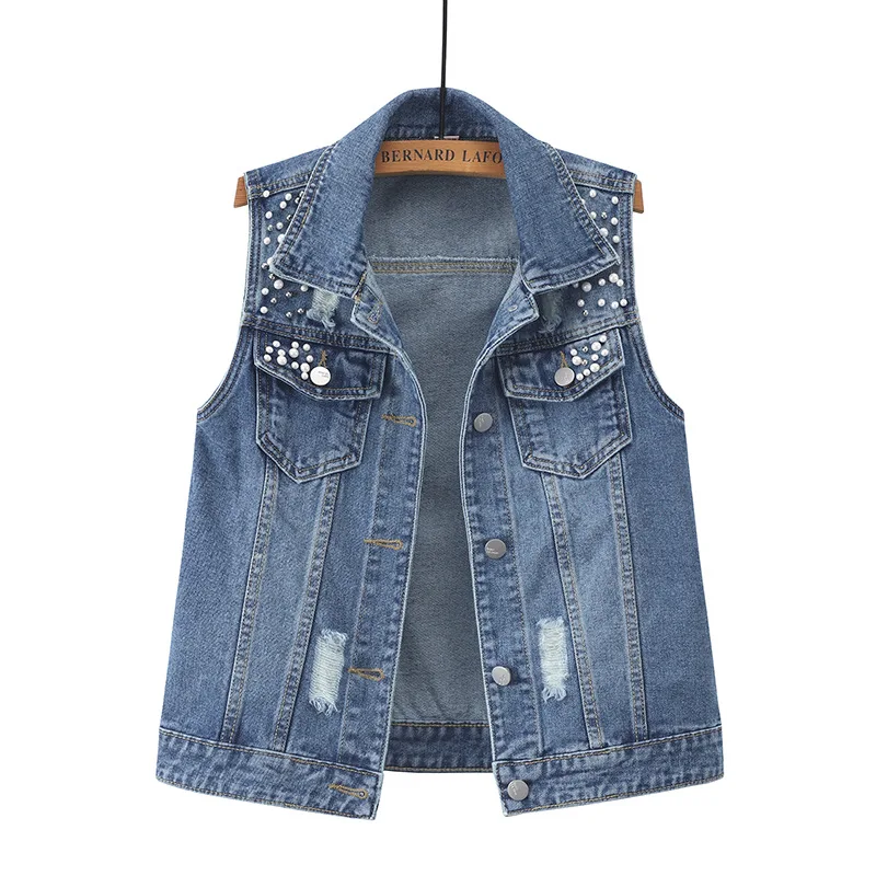 Luxury Pearls Fashion Ripped Denim Women 2023 Autumn Plus Size Jacket Sleeveless Loose Short Coat Causal Waistcoats
Luxury Pearls Fashion Ripped Denim Women 2023 Autumn Plus Size Jacket Sleeveless Loose Short Coat Causal Waistcoats