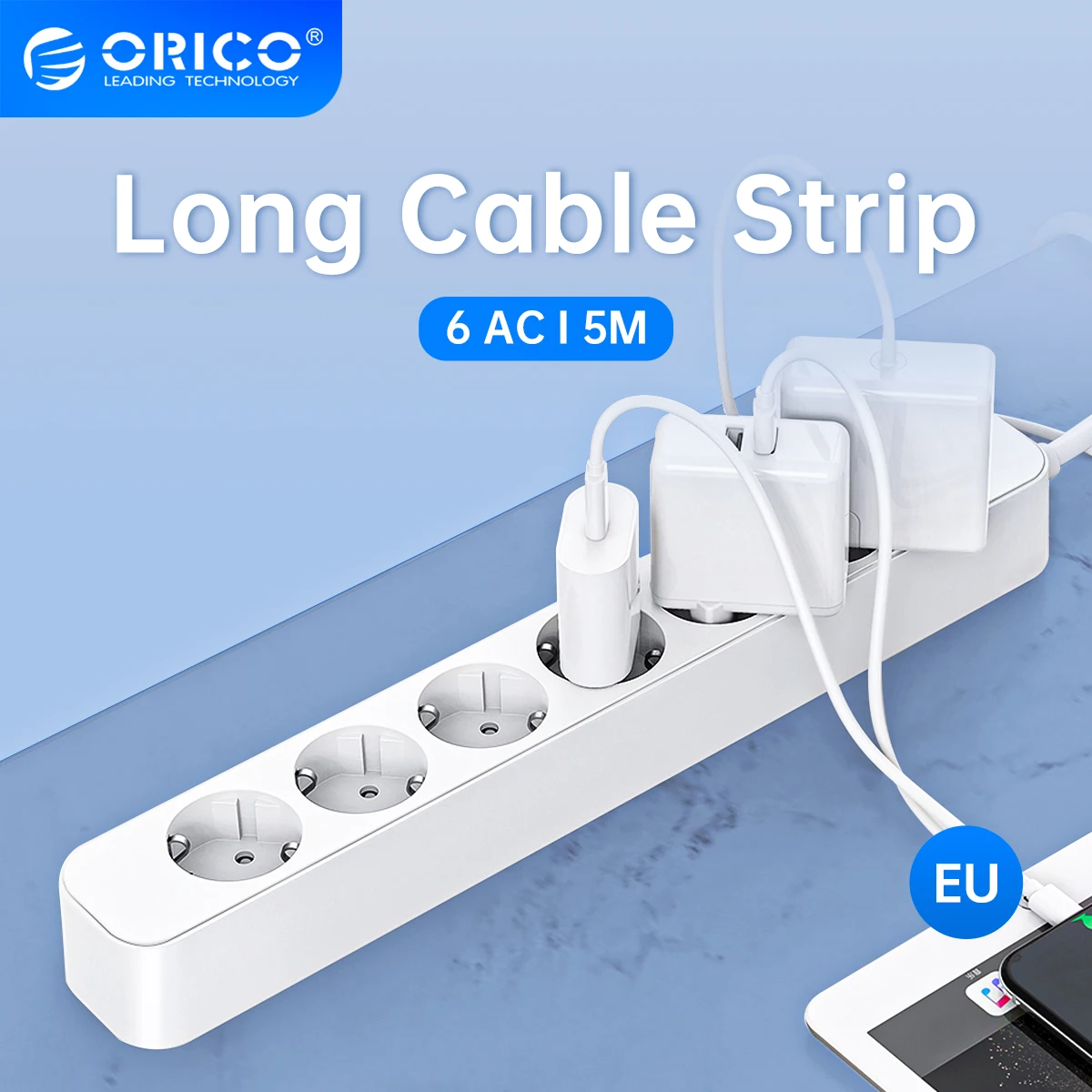 

ORICO Power Strip with 3m Extension Cable Electrica Socket 6AC Outlets Multiple Sockets with Surge Protector Network Filter