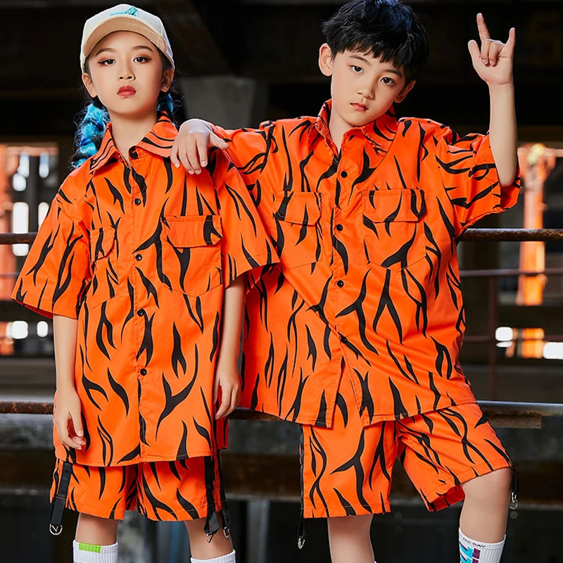 

Kids Cool Hip Hop Clothing Loose Short Sleeved Shorts Streetwear Jazz Dance Costumes For Boys Girls Performace Clothes DQS9571