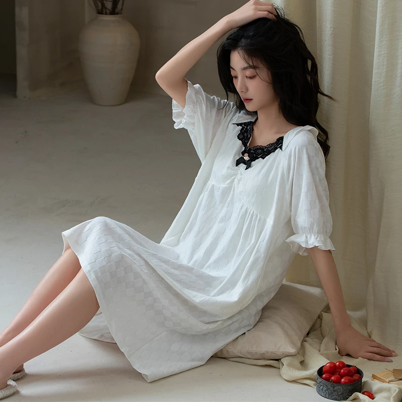 Summer Sleepwear Women Cotton Night Dress Chest Pad Nightgown Lace Sexy Homewear Retro Outfit For Girl
Summer Sleepwear Women Cotton Night Dress Chest Pad Nightgown Lace Sexy Homewear Retro Outfit For Girl