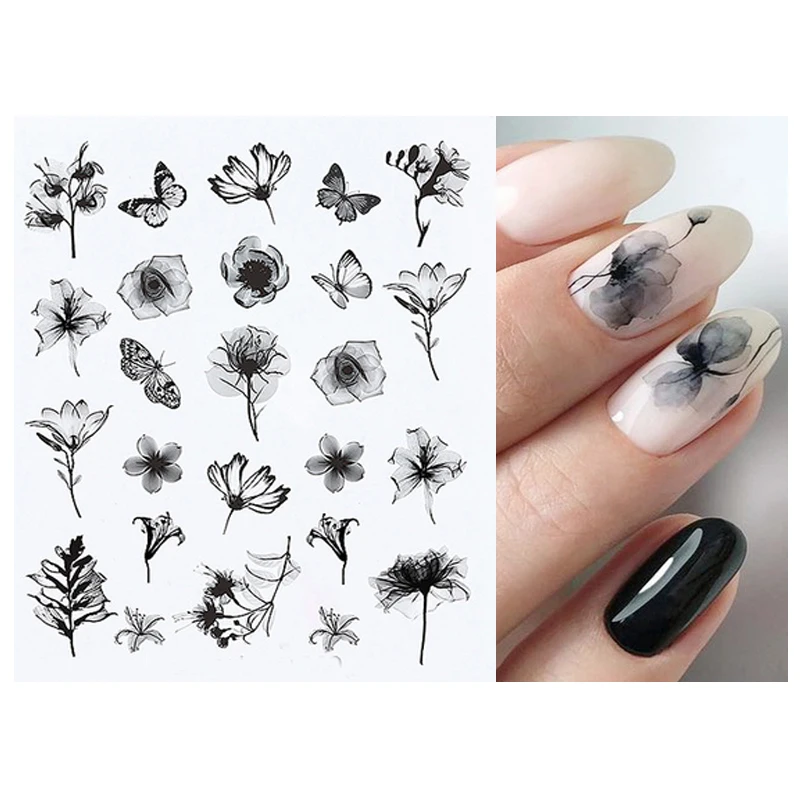 Water Transfer Stickers Elegant Black Ink Flowers Nail Decals Decoration For Nail Art Manicure Beauty
Water Transfer Stickers Elegant Black Ink Flowers Nail Decals Decoration For Nail Art Manicure Beauty