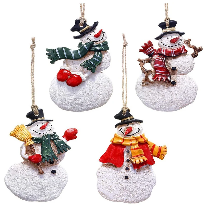 

4 Pieces Christmas Resin Ornaments Santa Angel Ornaments Snowman Pendant For Christmas Favors
