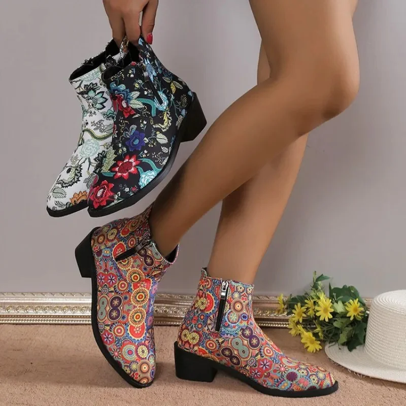 Women Vintage Printed Cowboy Boots 2024 Autumn Winter New Pu Leather Ankle Boots Woman Slip on Thick Heels Chelsea Botines Mujer
Women Vintage Printed Cowboy Boots 2024 Autumn Winter New Pu Leather Ankle Boots Woman Slip on Thick Heels Chelsea Botines Mujer