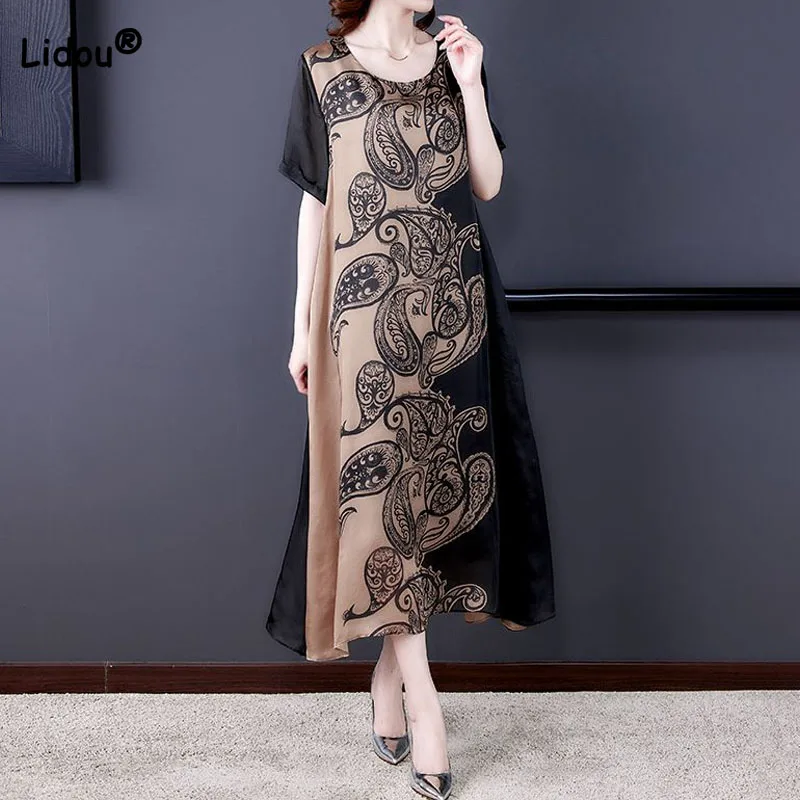Loose Vintage Female Printing Spliced Dresses 2023 Summer Short Sleeve Elegant Casual Round Neck Midi Dress Women's Clothing
Loose Vintage Female Printing Spliced Dresses 2023 Summer Short Sleeve Elegant Casual Round Neck Midi Dress Women's Clothing