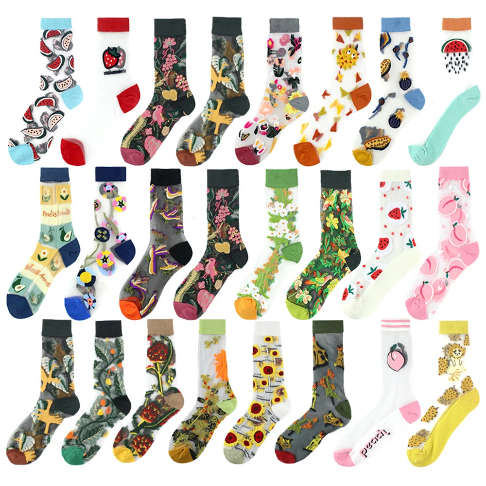 2Pairs Flowers Glass Sock Women Casual Harajuku Embroidery Transparent Lace Mesh Crystal Silk Trend Cotton Thin Women Gauze Sock
2Pairs Flowers Glass Sock Women Casual Harajuku Embroidery Transparent Lace Mesh Crystal Silk Trend Cotton Thin Women Gauze Sock
